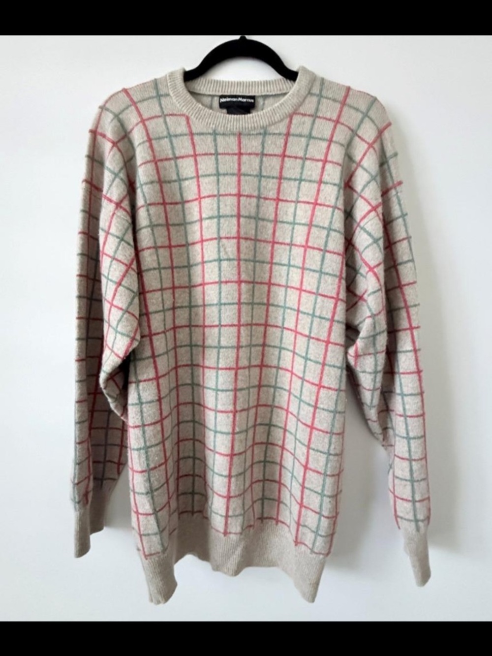 Neiman Marcus Cashmere Windowpane Crewneck Sweater Mens Small